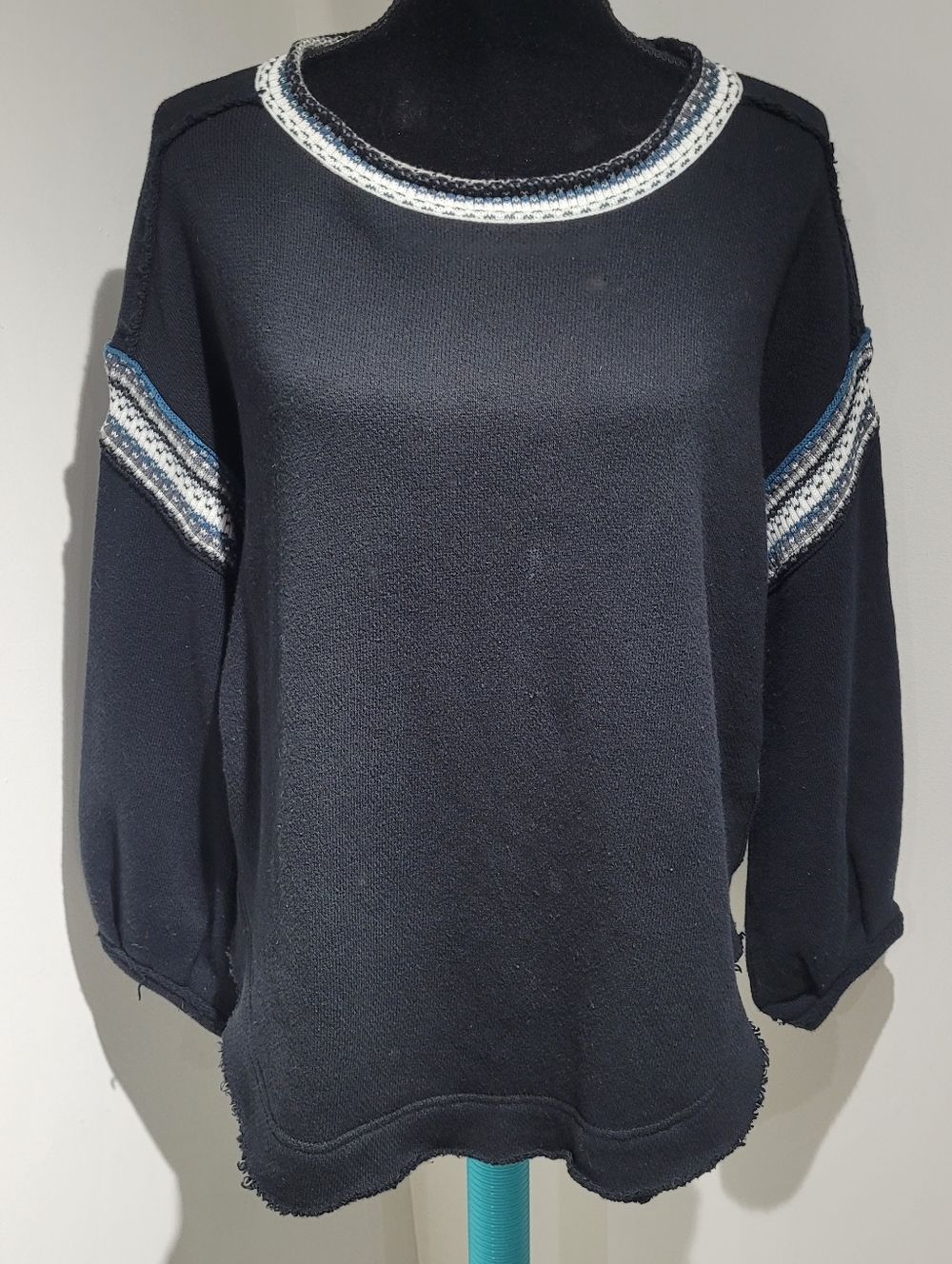 Free People Womens Trudy Pullover Oversized Sweater Small Black Blue Boho Grunge